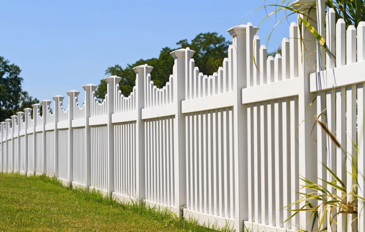 Beautiful and durable white vinyl fence installation
